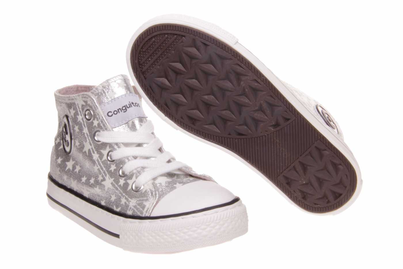 Conguitos COSH284049 Zapatillas Blancas Estrella Plata niñas Tipo botín,  Cordones, Cremallera. Sneakers, Talle Alto, Piso de Goma Antideslizante NIÑA  Zapatillas Blanco 25 : : Moda