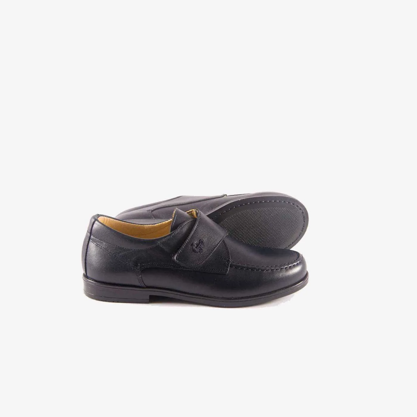 Zapato de ceremonia/Comunion de piel en azul con velcro.