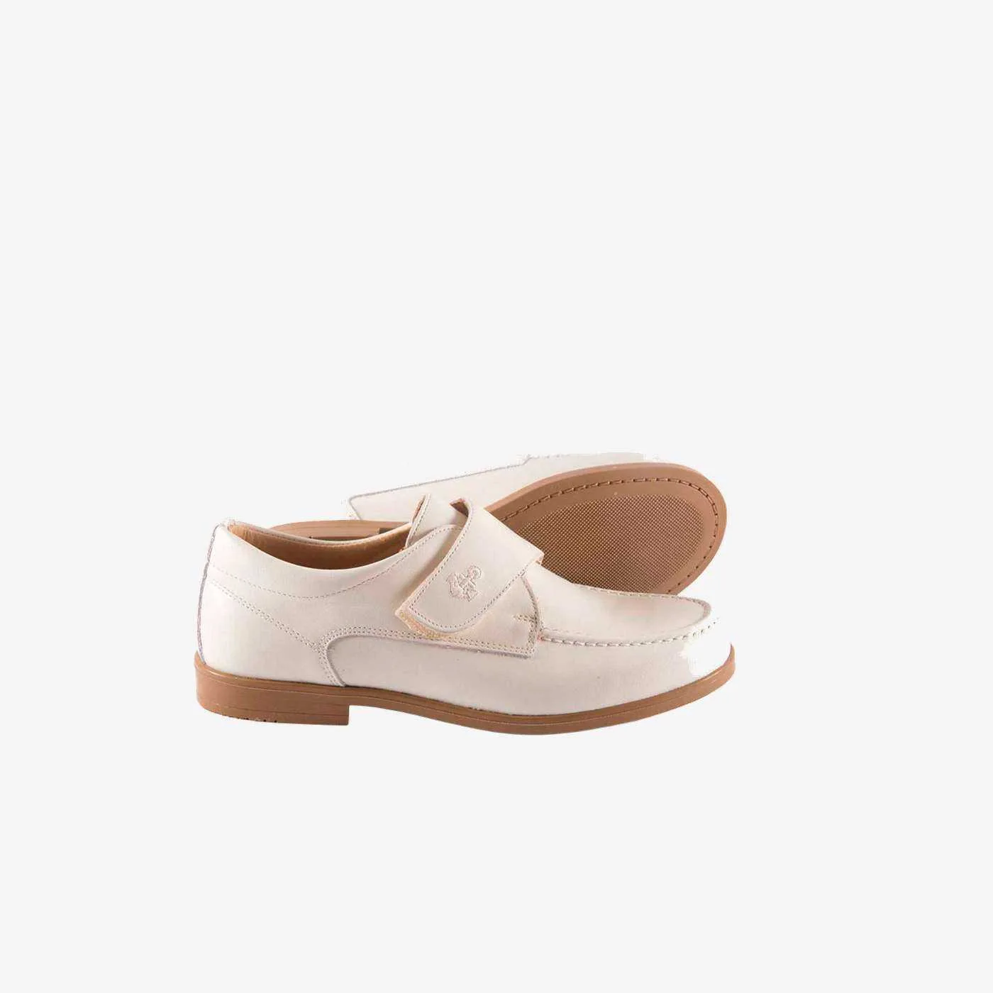 Zapato ceremonia/comunion de piel en Beige con velcro.