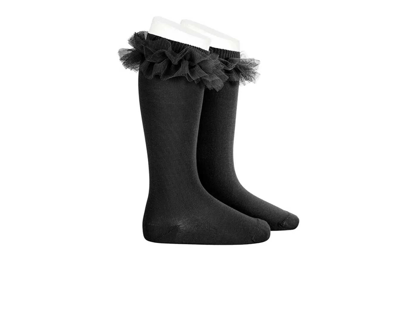 Calcetines Altos Negros con Tul para Niña | Chic y cómodos
