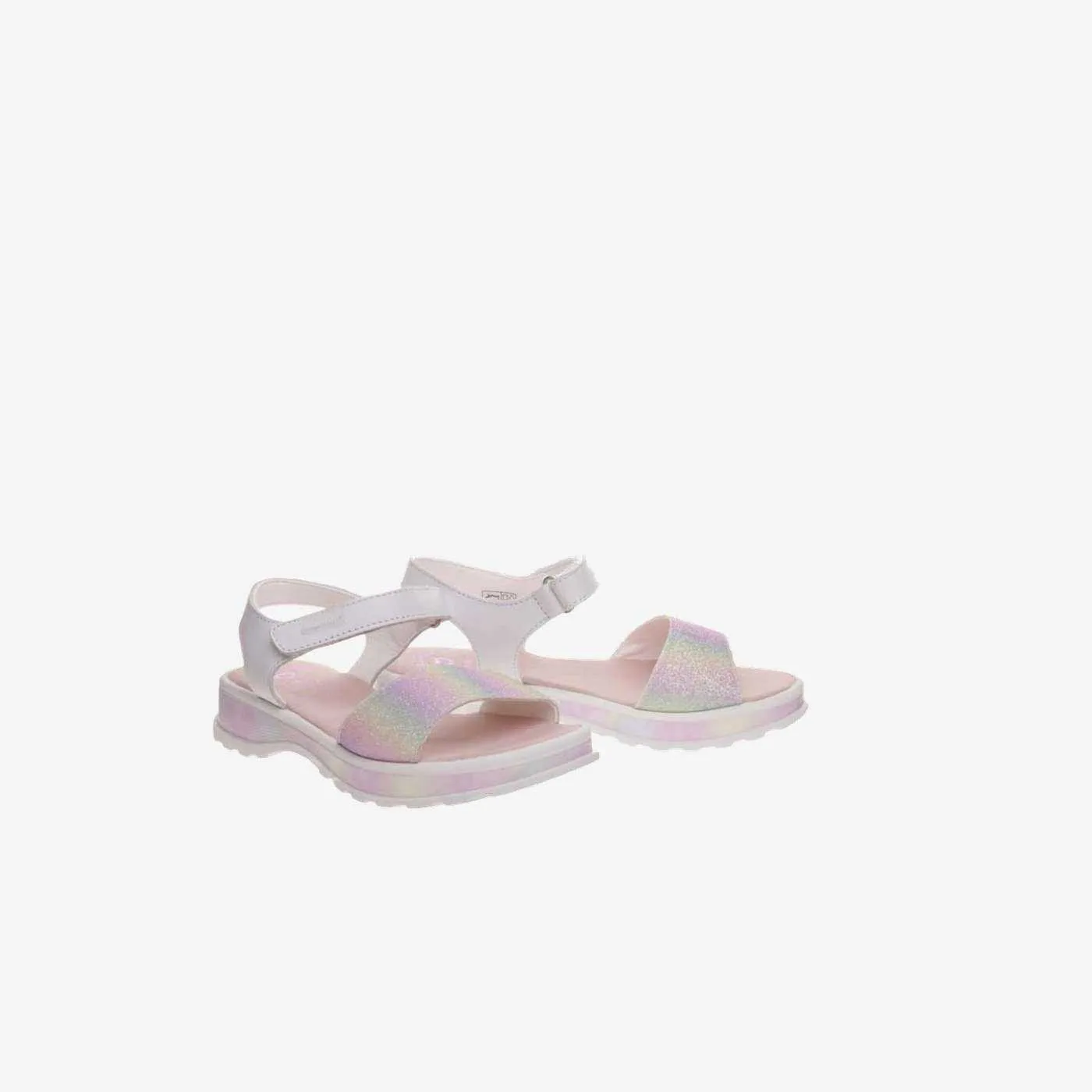 Sandalia de niña en blanco con multicolor con ajuste de velcro de Pablosky.