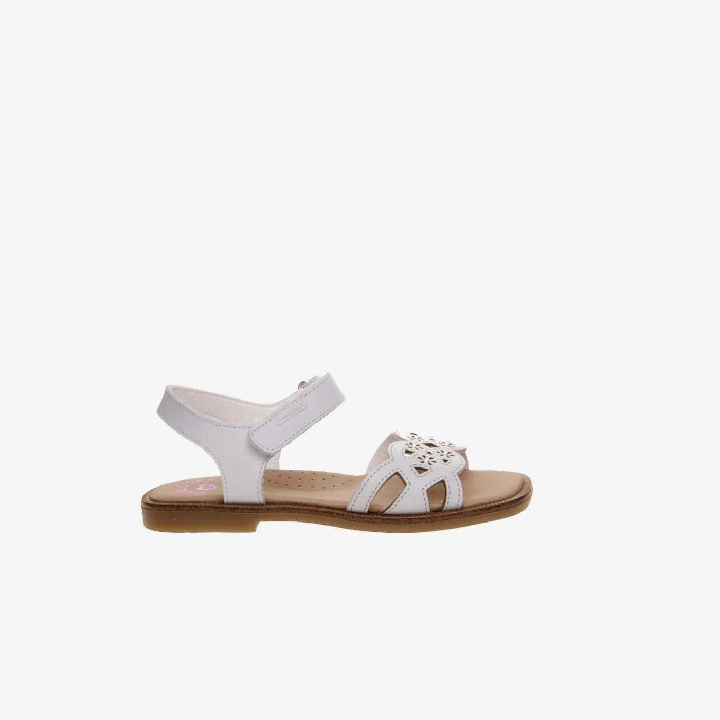 Sandalia de niña en blanco con tiras de Pablosky con cierre de velcro.