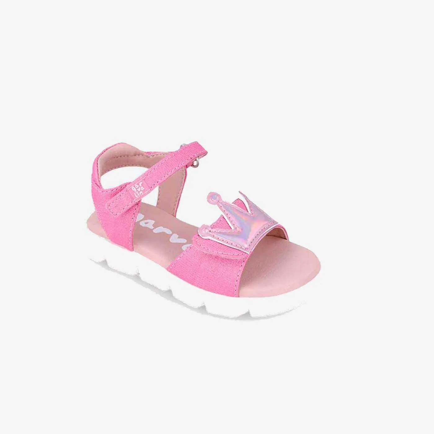 Sandalia de niña de Garvalin fucsia con doble velcro.