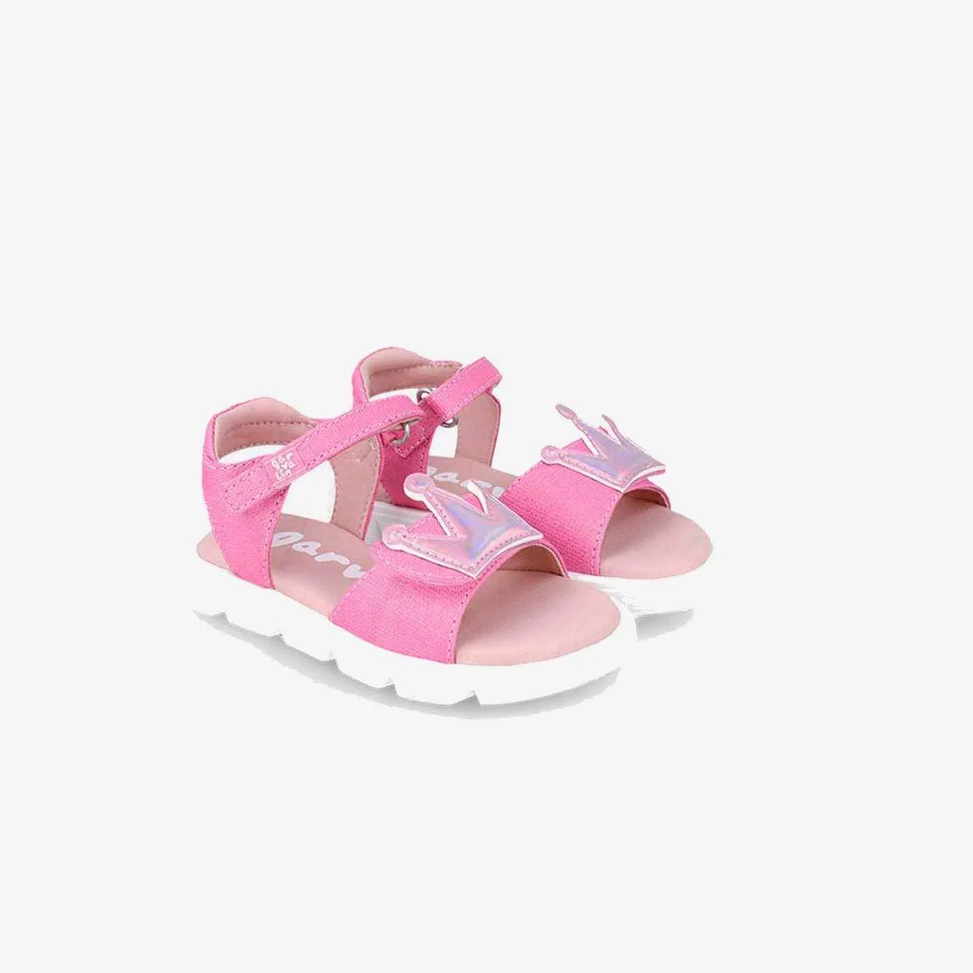 Sandalia de niña de Garvalin fucsia con doble velcro.