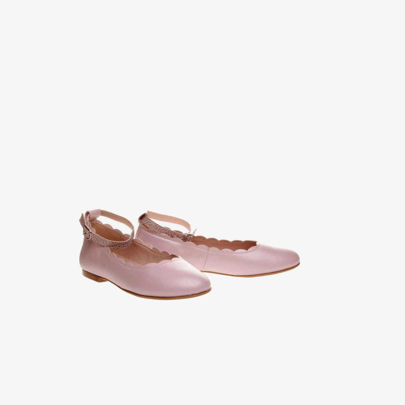 Mercedes en piel en rosa con hebilla para niñas.