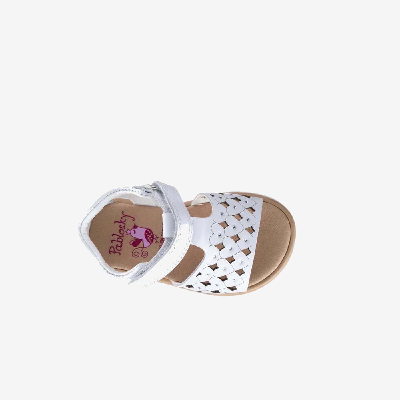 Sandalia respetuosa de niña primeros pasos en color blanco con velcro de Pablosky