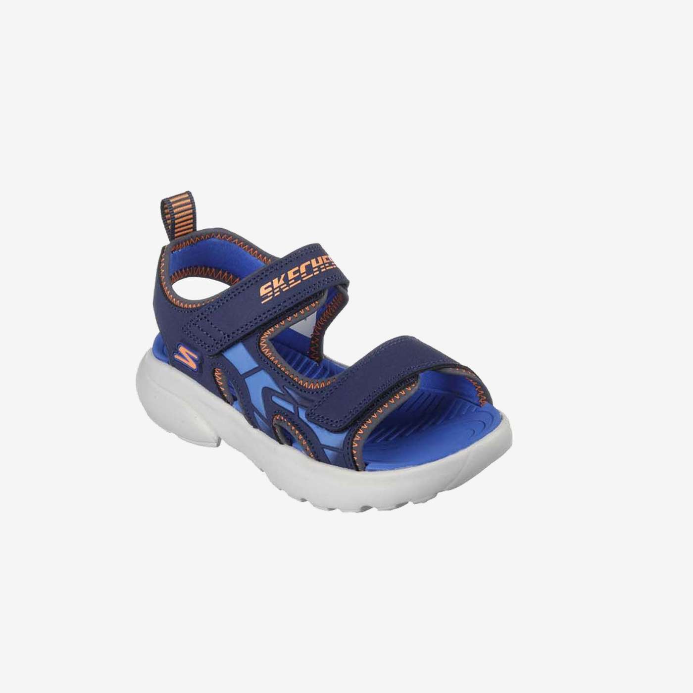 Sandalia de niño de Skechers con doble velcro en tonos azules.