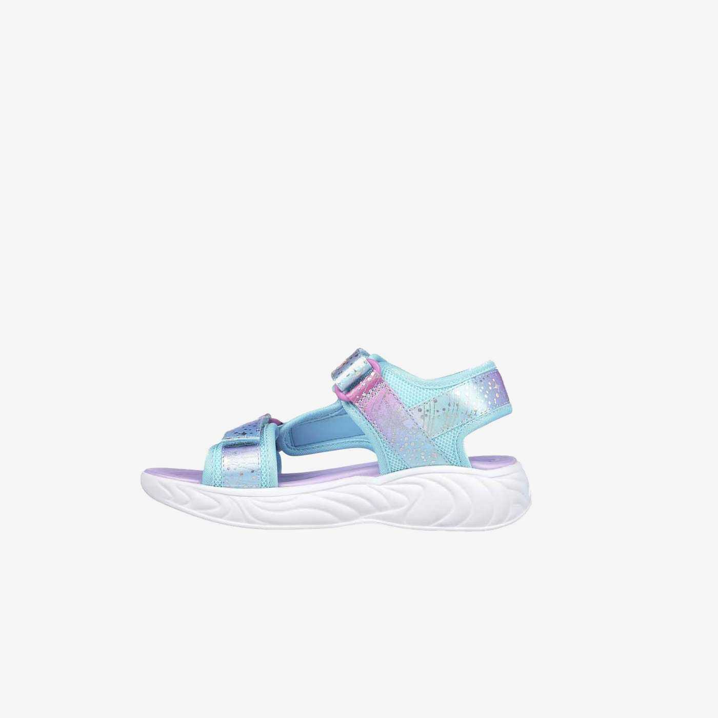 Sandalia con luces para niña en tonos azules y rosa de Skechers.