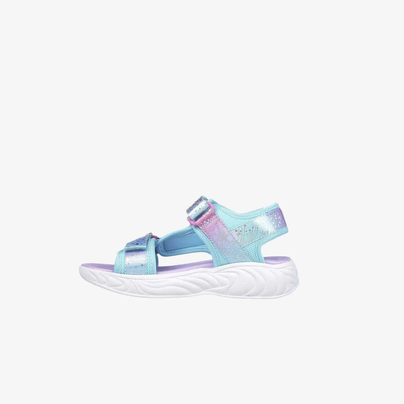 Sandalia con luces para niña en tonos azules y rosa de Skechers.
