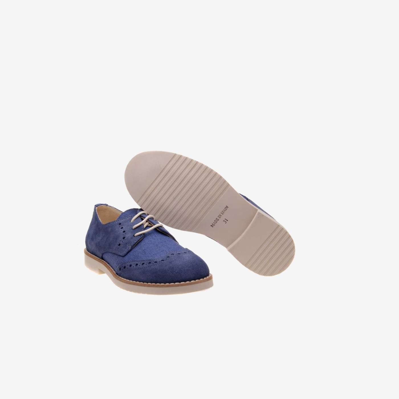 Zapato ceremonia/comunion en ante y lino azul con cordones.