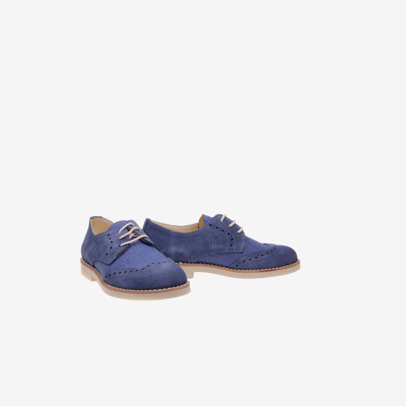 Zapato ceremonia/comunion en ante y lino azul con cordones.