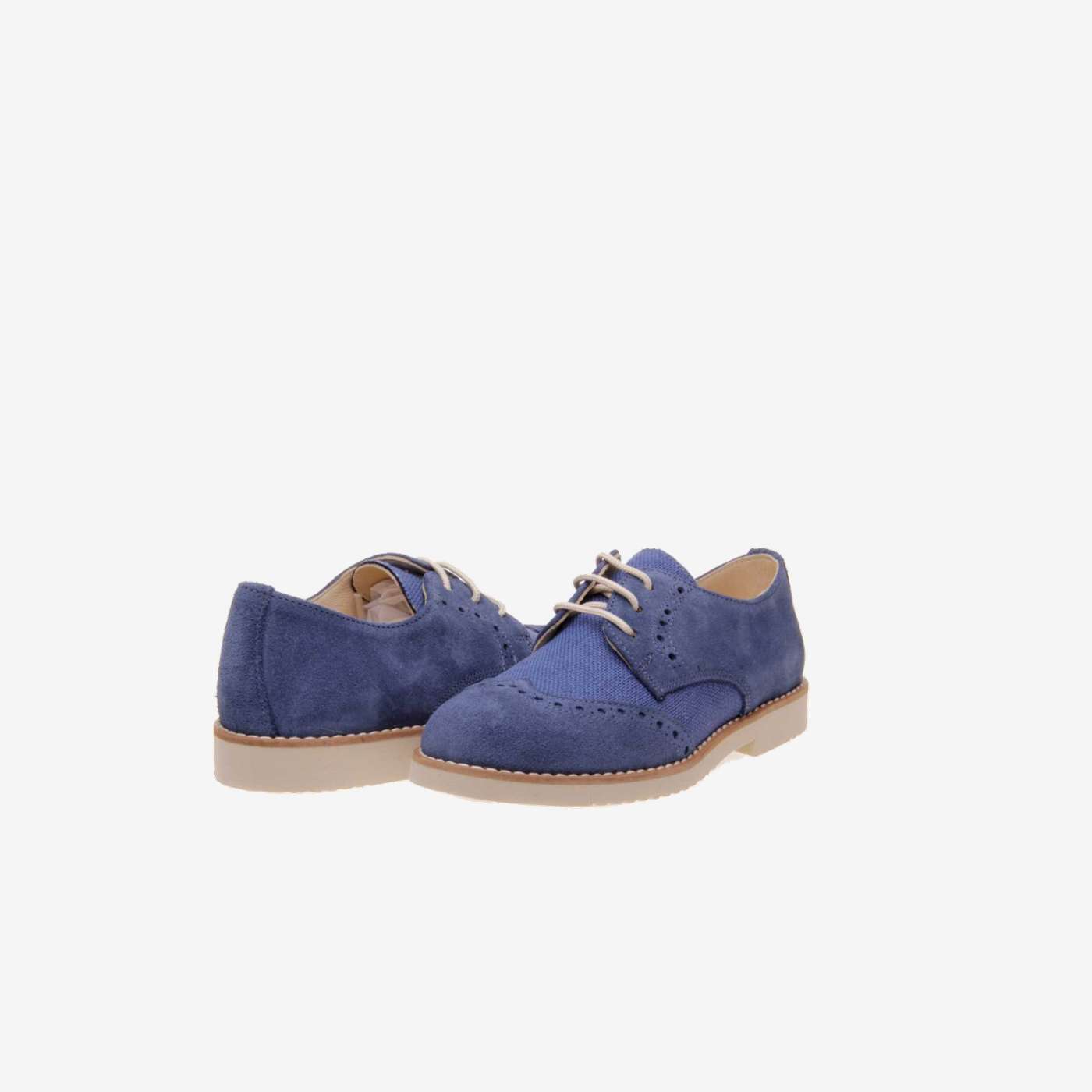 Zapato ceremonia/comunion en ante y lino azul con cordones.