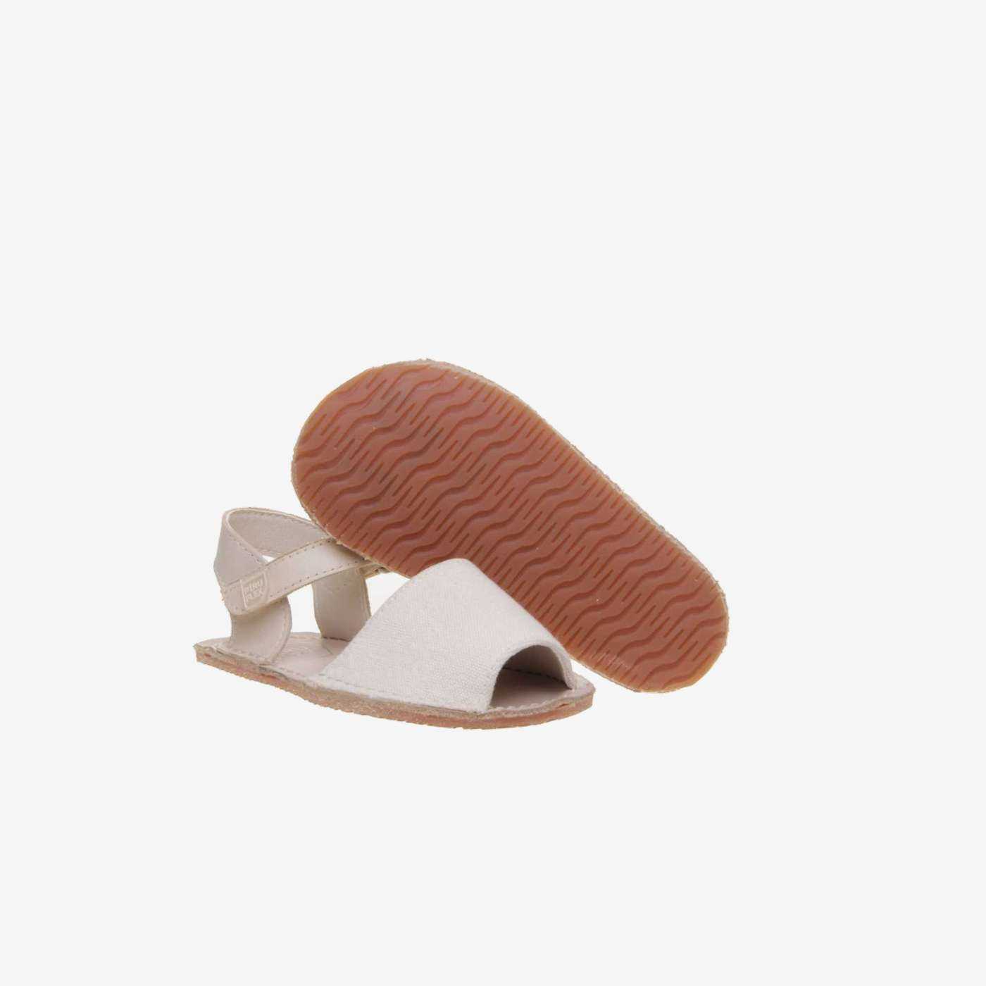 Sandalia menorquina respetuosa unisex de Piruflex - Lino beige y suela flexible.