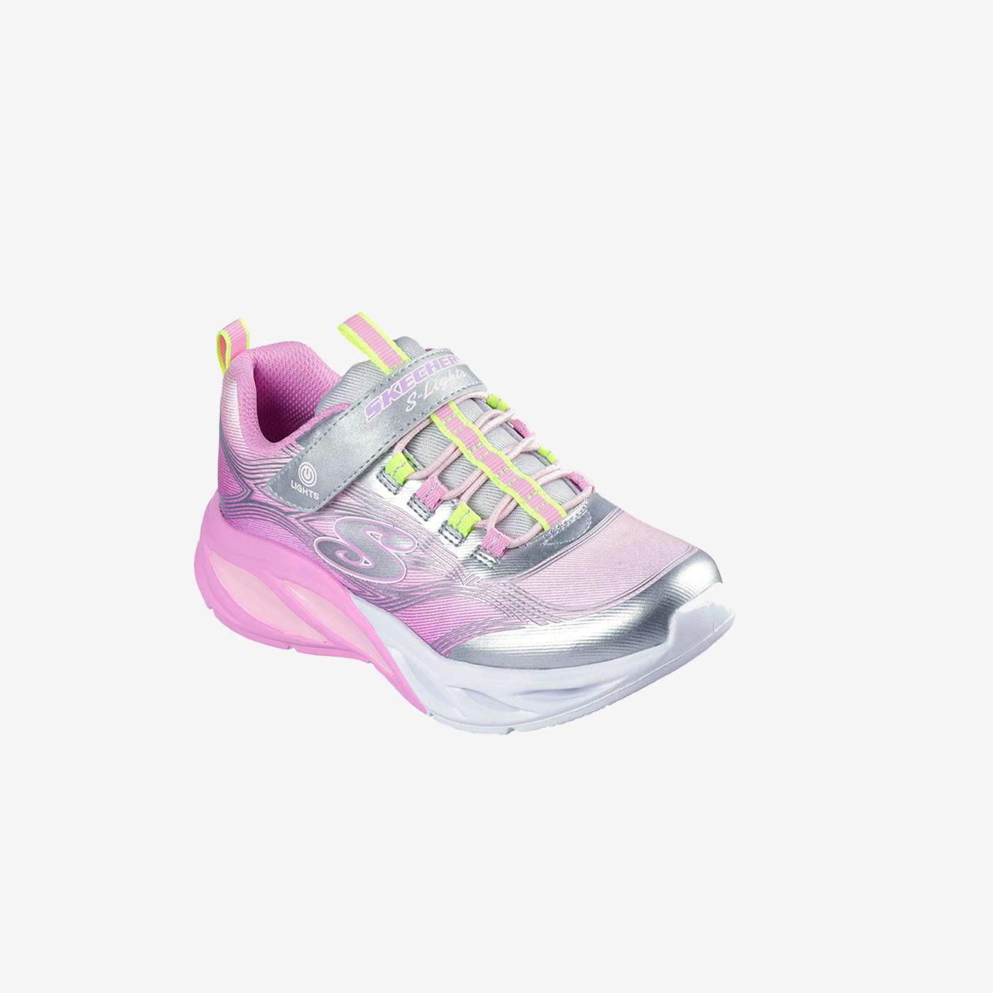 Skechers niña deportivas con luces | Rosa metalizado y velcro