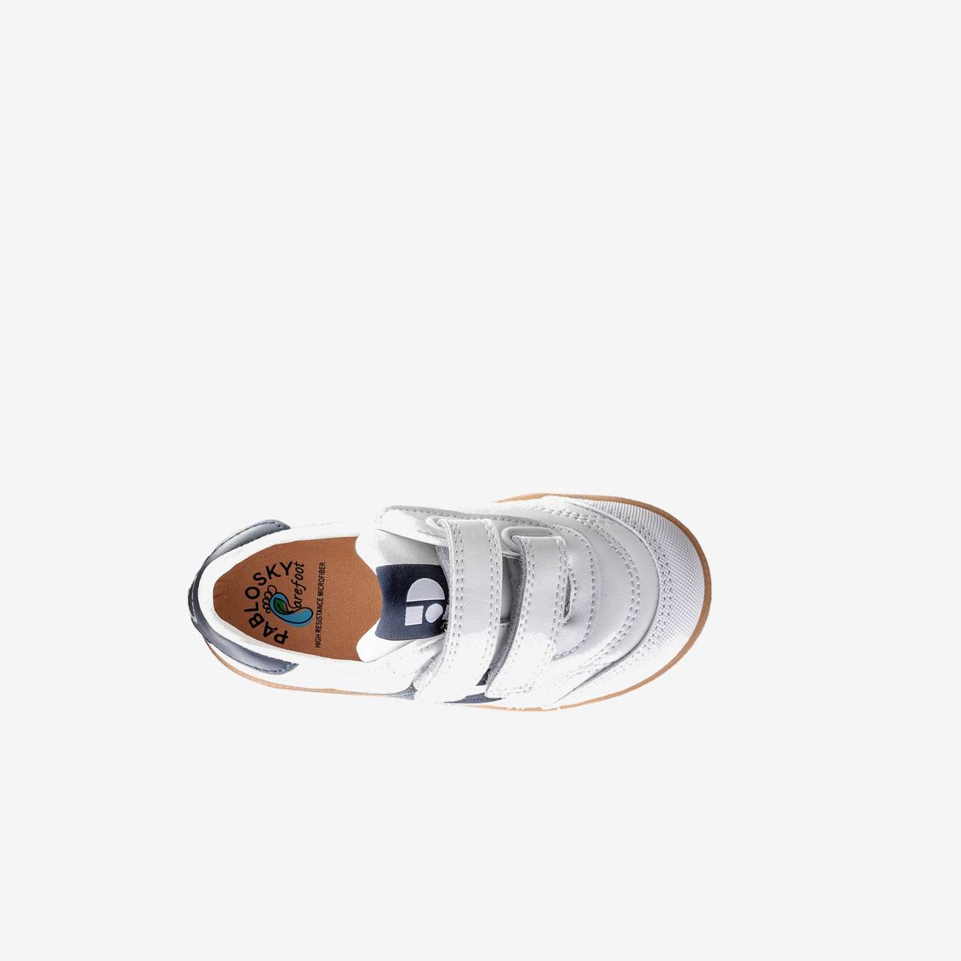 Zapatillas deportivas blancas barefoot Pablosky niño y niña con velcro