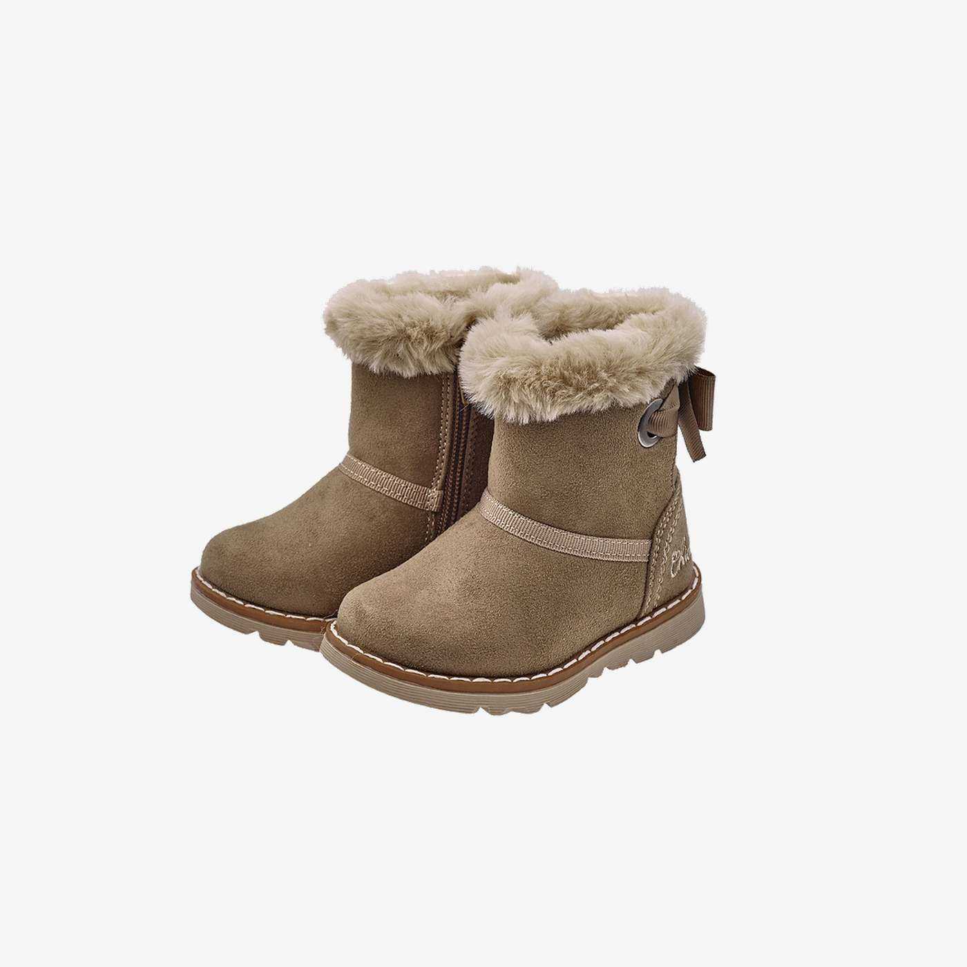 Bota niña Chicco beige con pelo y lazo | Cálida, cómoda y fácil de poner