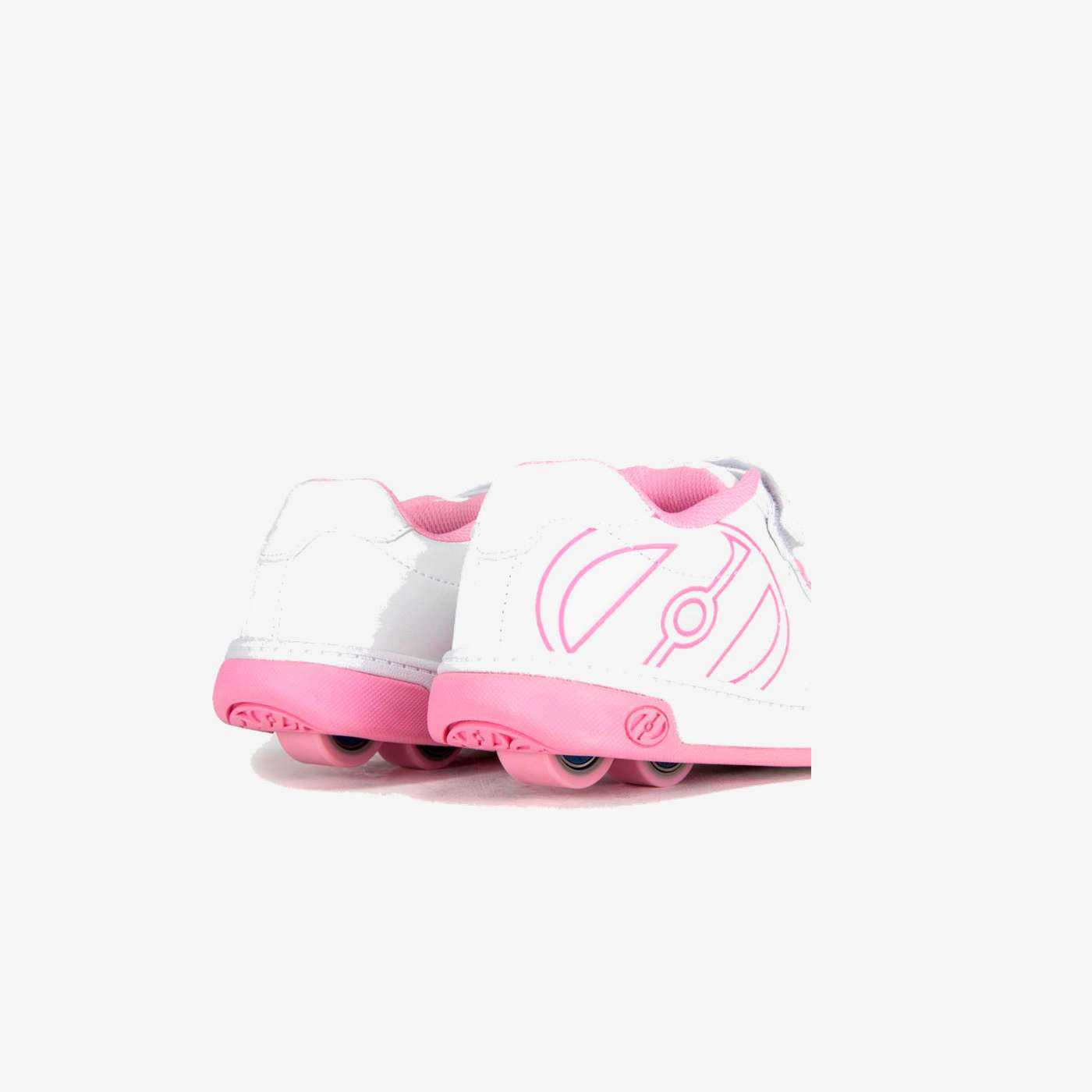 Heelys blancas y rosas con ruedas desmontables y cierre mixto. Comodidad, confianza y diversión para cada paso de tu pequeña.