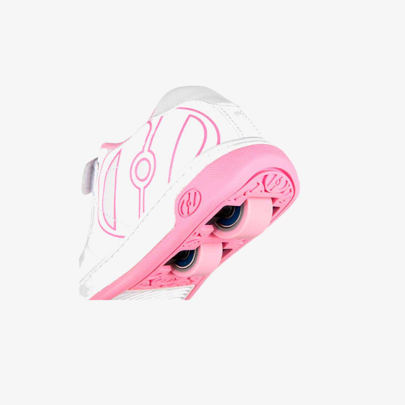 Heelys blancas y rosas con ruedas desmontables y cierre mixto. Comodidad, confianza y diversión para cada paso de tu pequeña.
