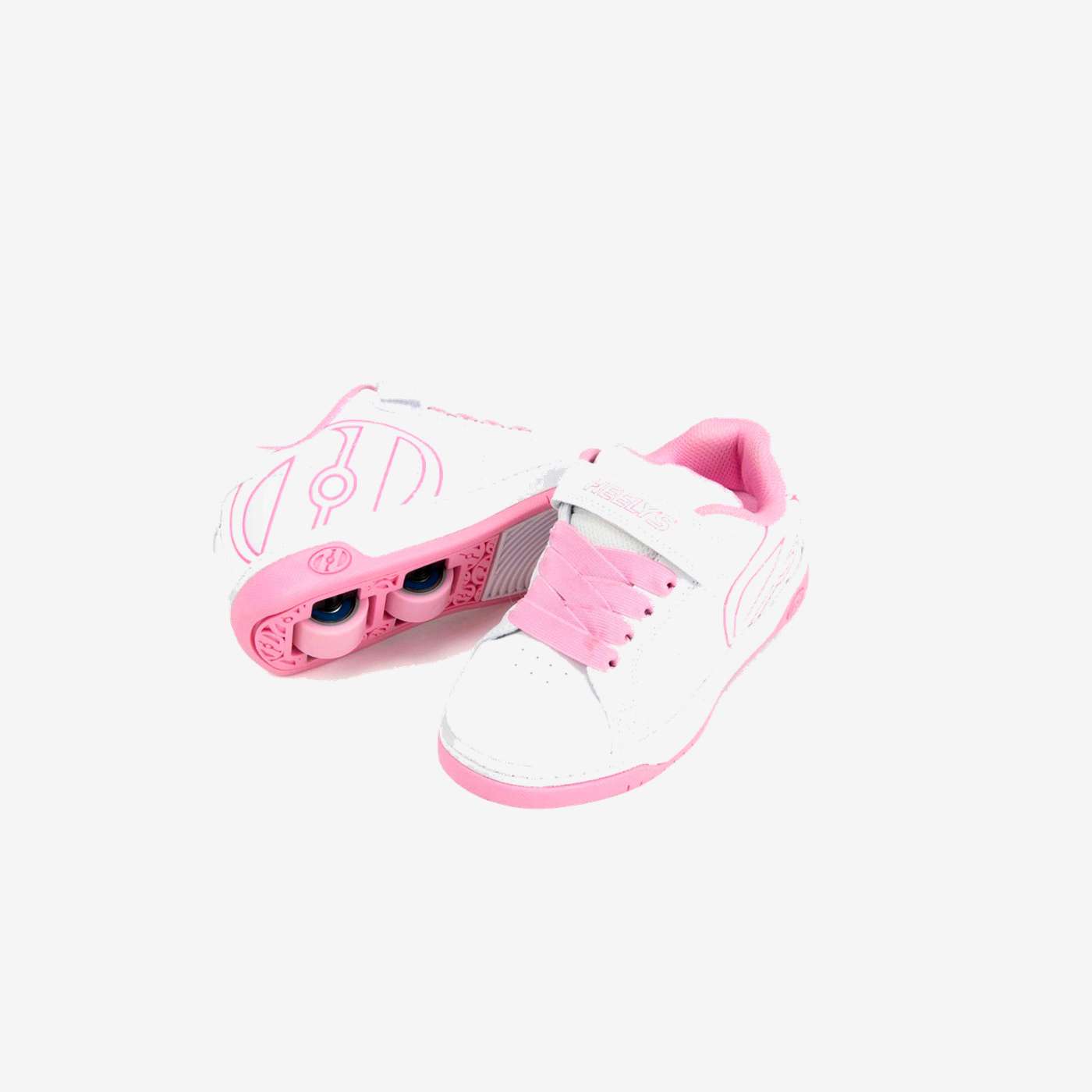 Heelys blancas y rosas con ruedas desmontables y cierre mixto. Comodidad, confianza y diversión para cada paso de tu pequeña.