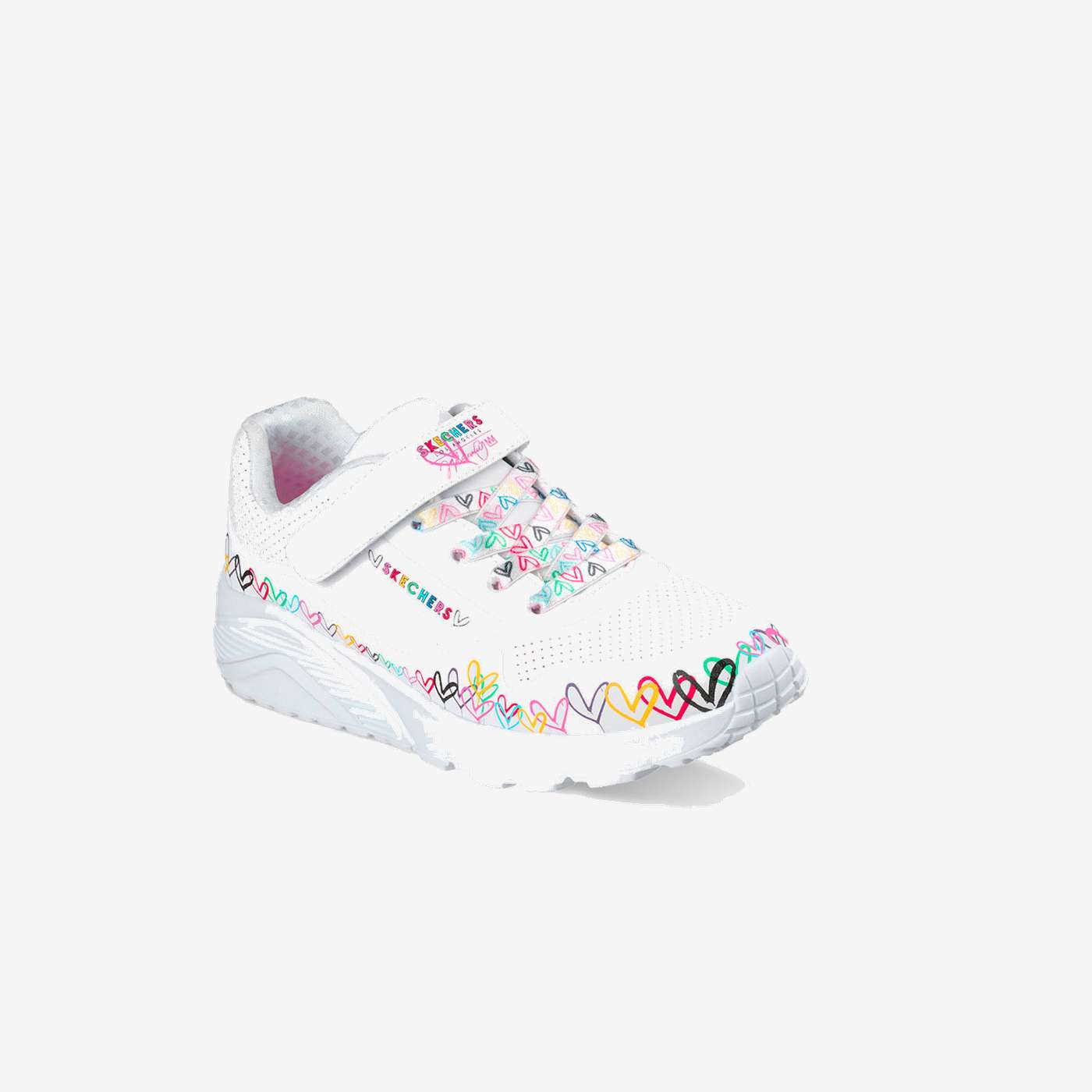 Skechers blancas de corazones para niña con velcro