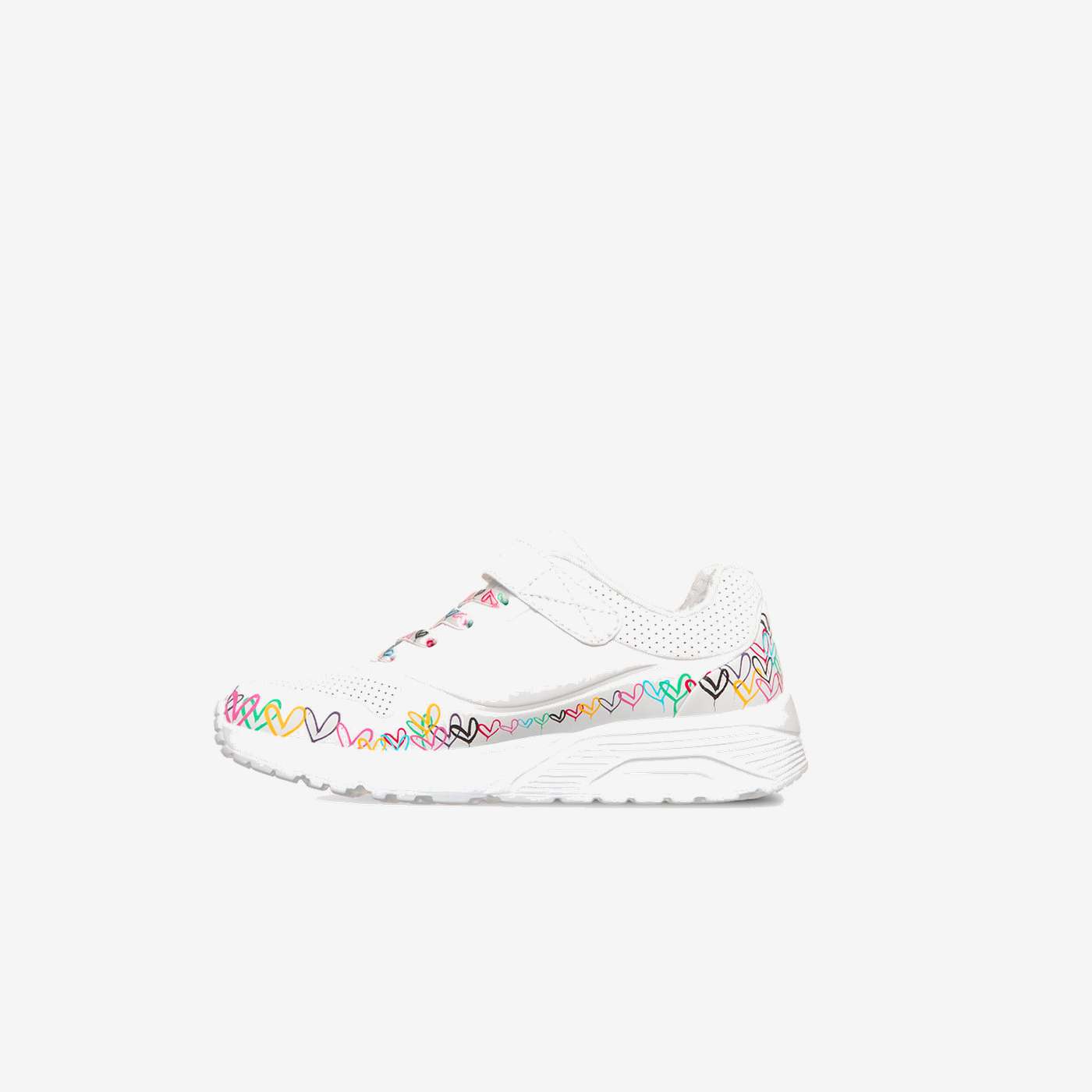 Skechers blancas de corazones para niña con velcro