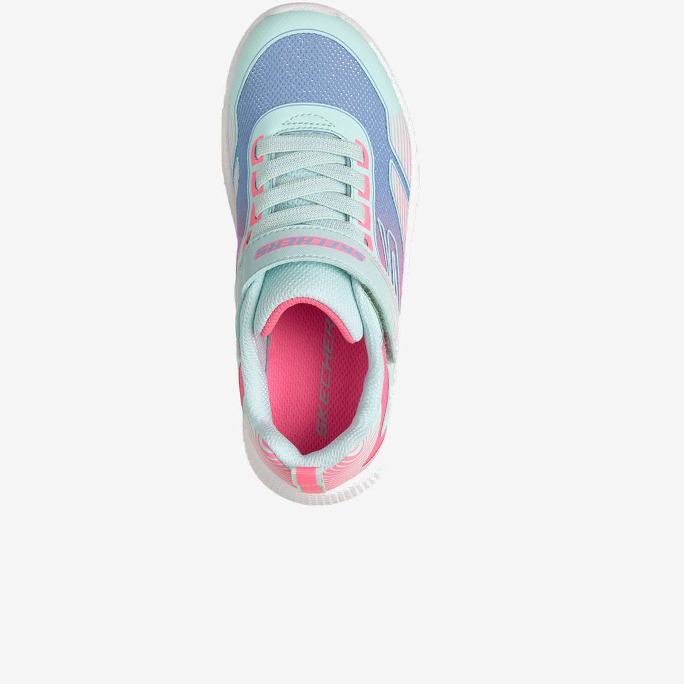 Skechers niña – Zapatillas deportiva en color turquesa con tonos rosas con cierre de velcro.