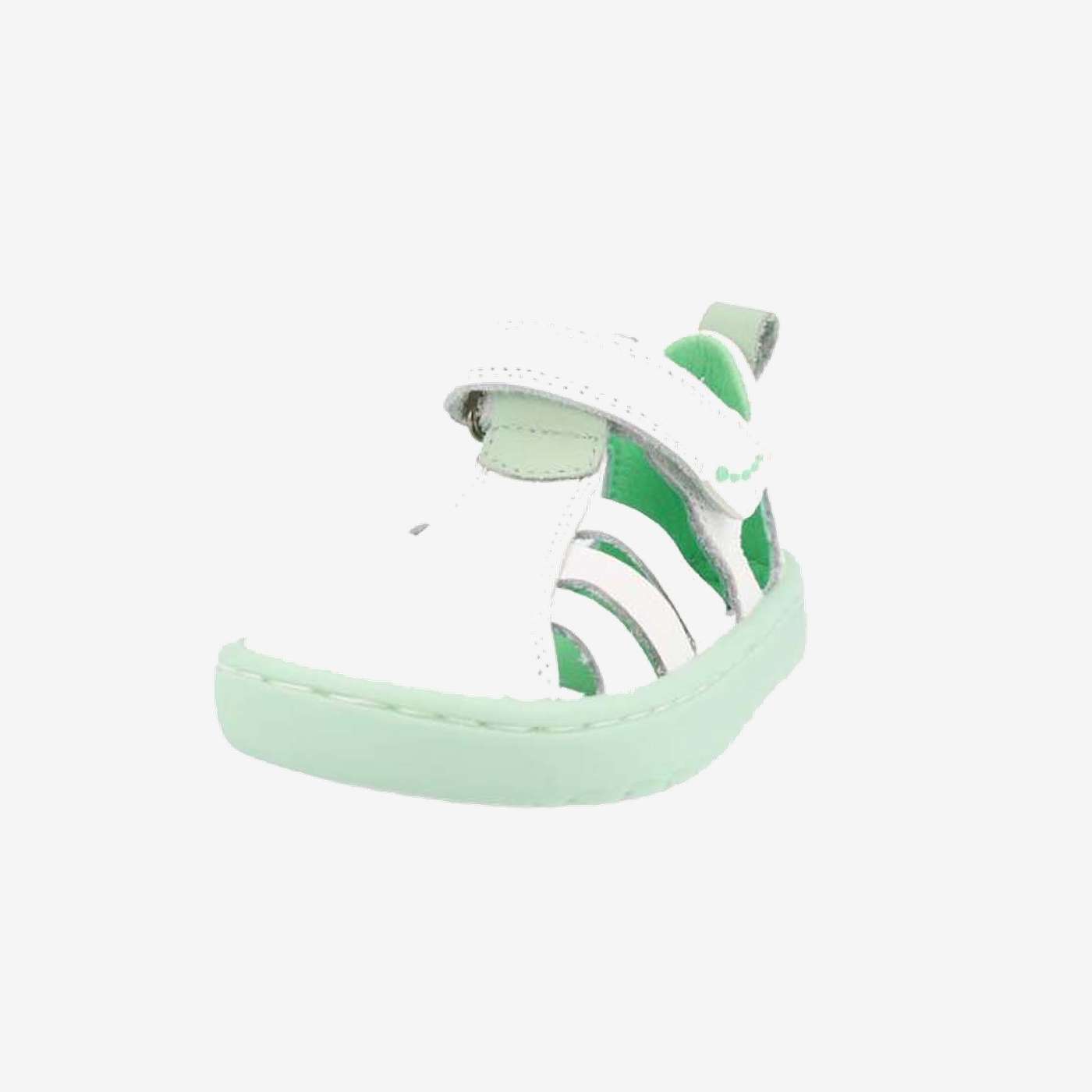 Sandalia respetuosa en blanco con la suela en verde de Blanditos unisex | Libertad para explorar