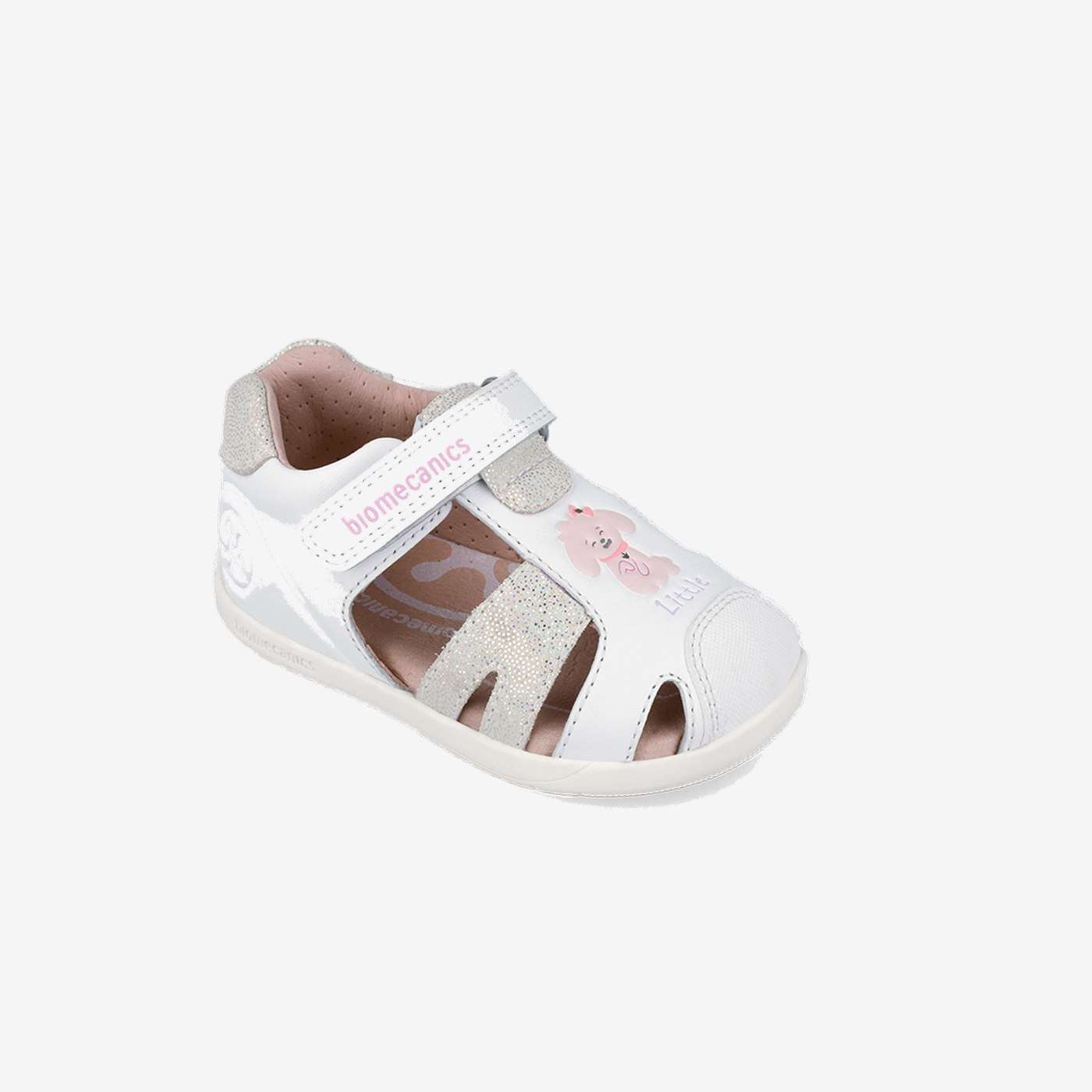 Sandalias Respetuosas Biomecanics de Piel para niñas en color blanco con plata