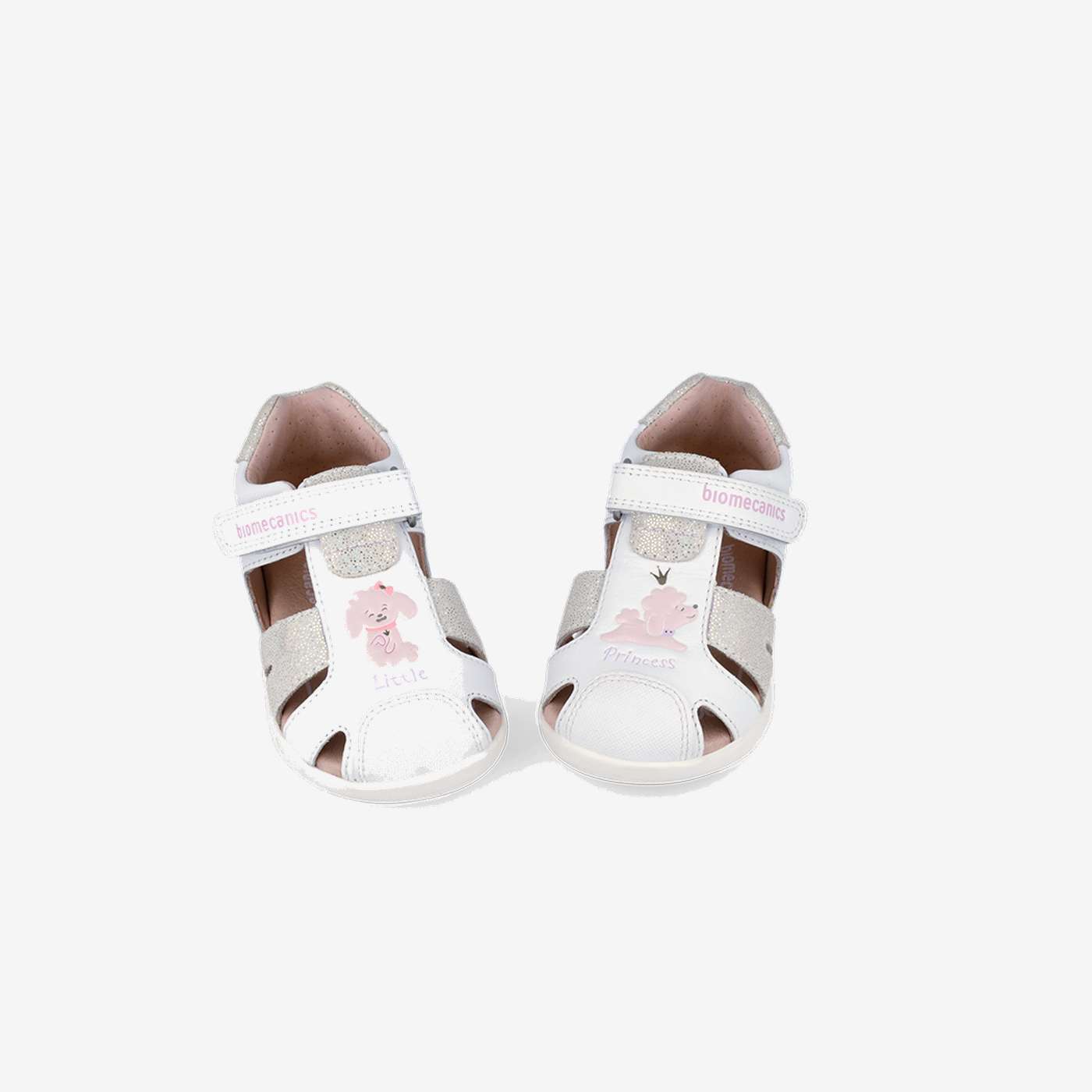 Sandalias Respetuosas Biomecanics de Piel para niñas en color blanco con plata