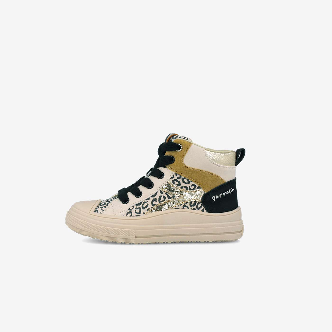 Botin cordon y cremallera animal print en tonos beige para niñas grandes.