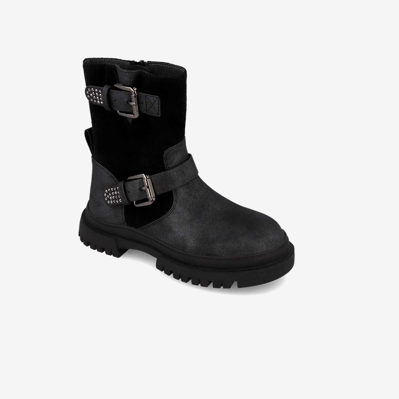 Bota Chelsea negra toque glitter en la hebilla.