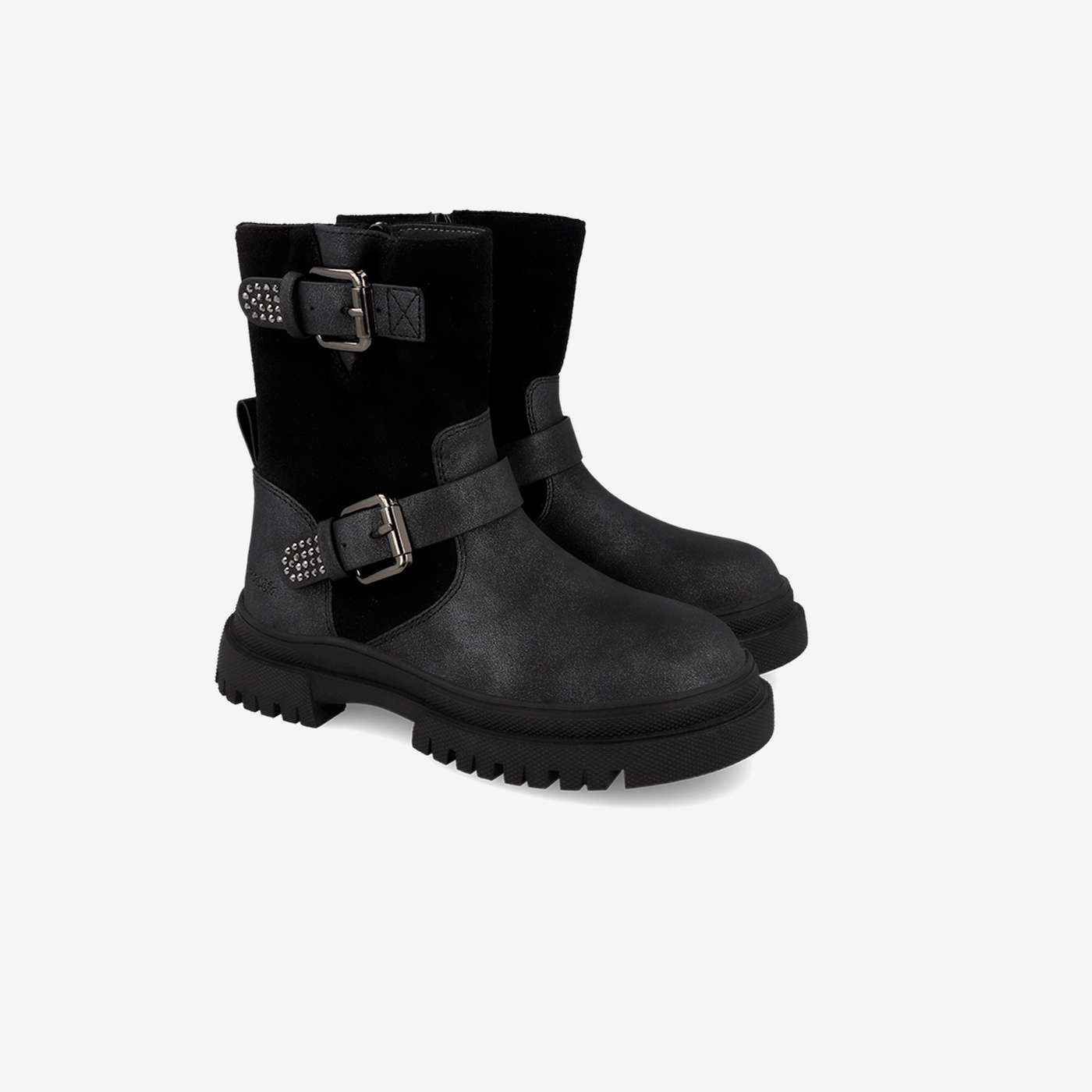 Bota Chelsea negra toque glitter en la hebilla.