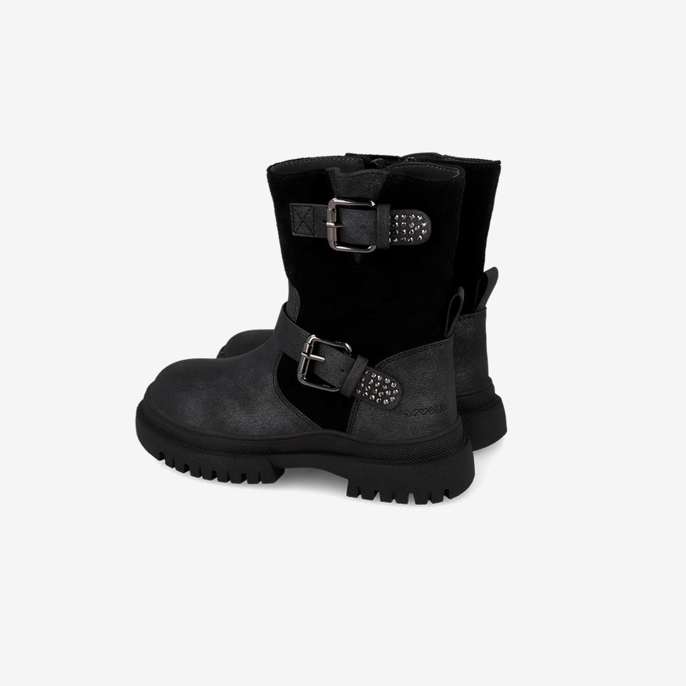 Bota Chelsea negra toque glitter en la hebilla.