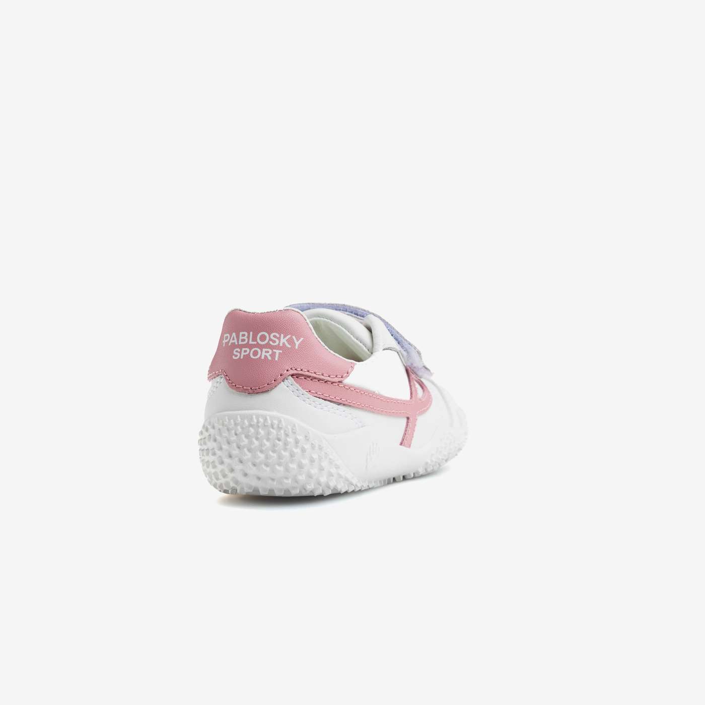 Deportivo colegial barefoot Pablosky blanco y rosa ancho especial.