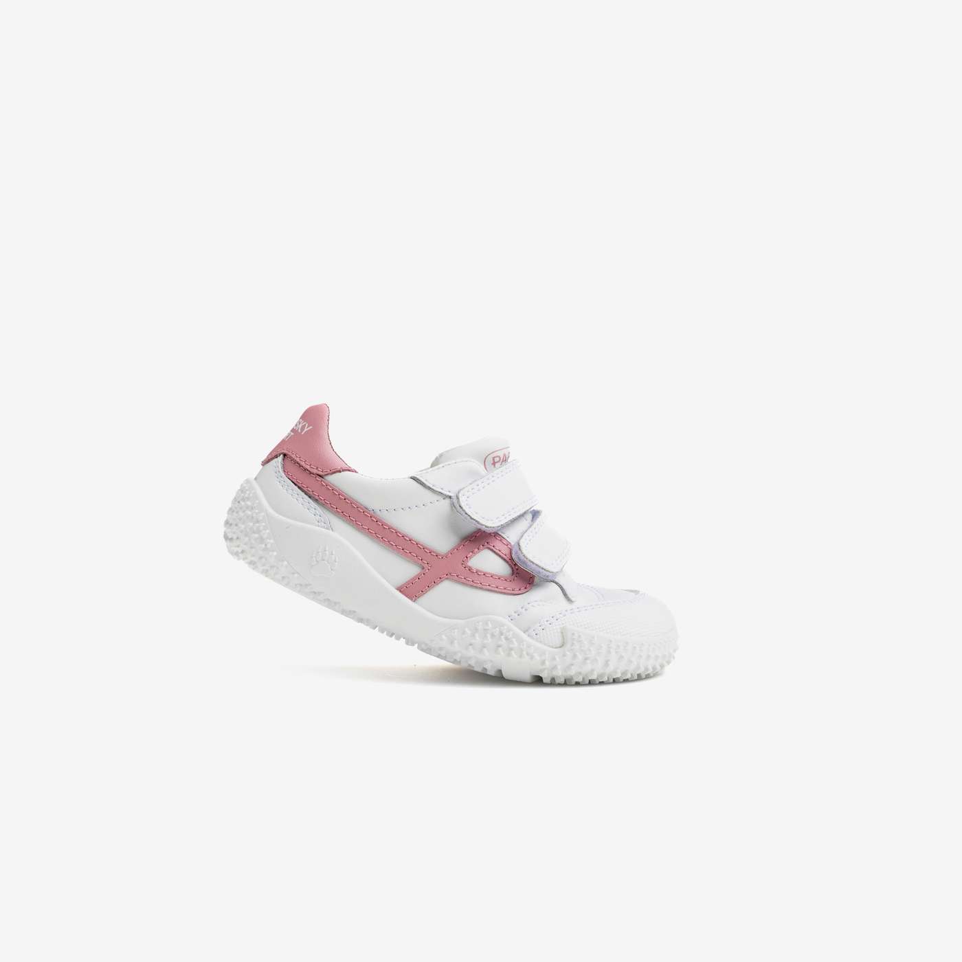 Deportivo colegial barefoot Pablosky blanco y rosa ancho especial.