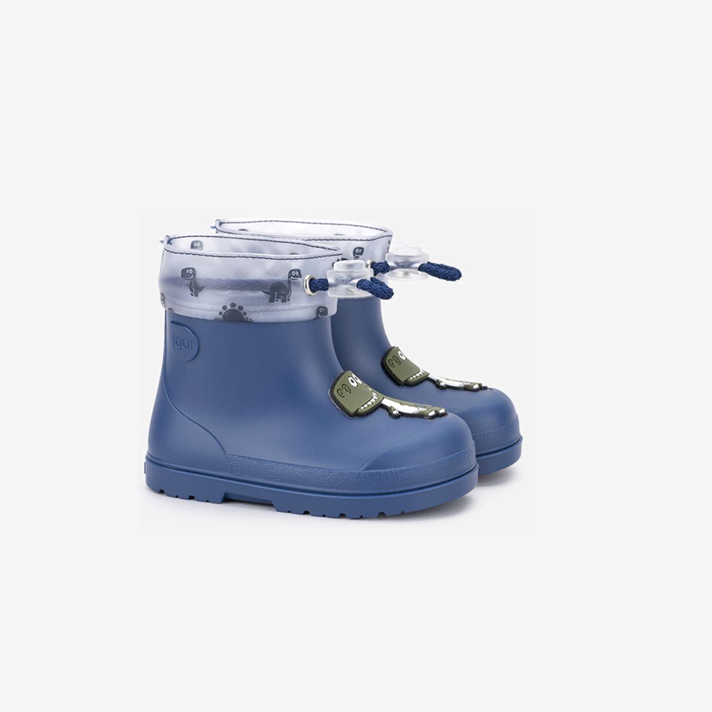 Botas de agua respetuosas Igor de dinasurios en azul para niños