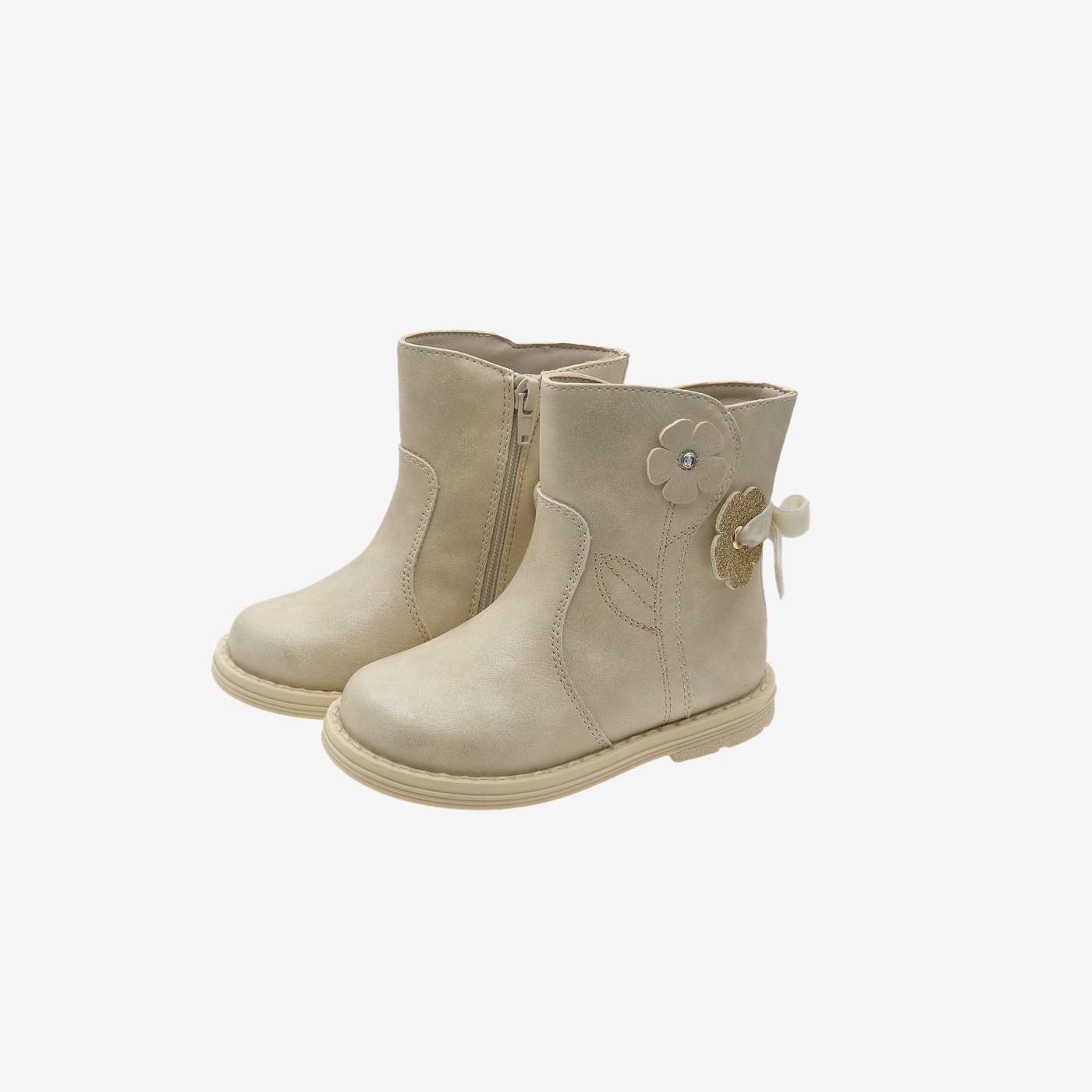 Bota niña Chicco beige con cremallera etalle flor.