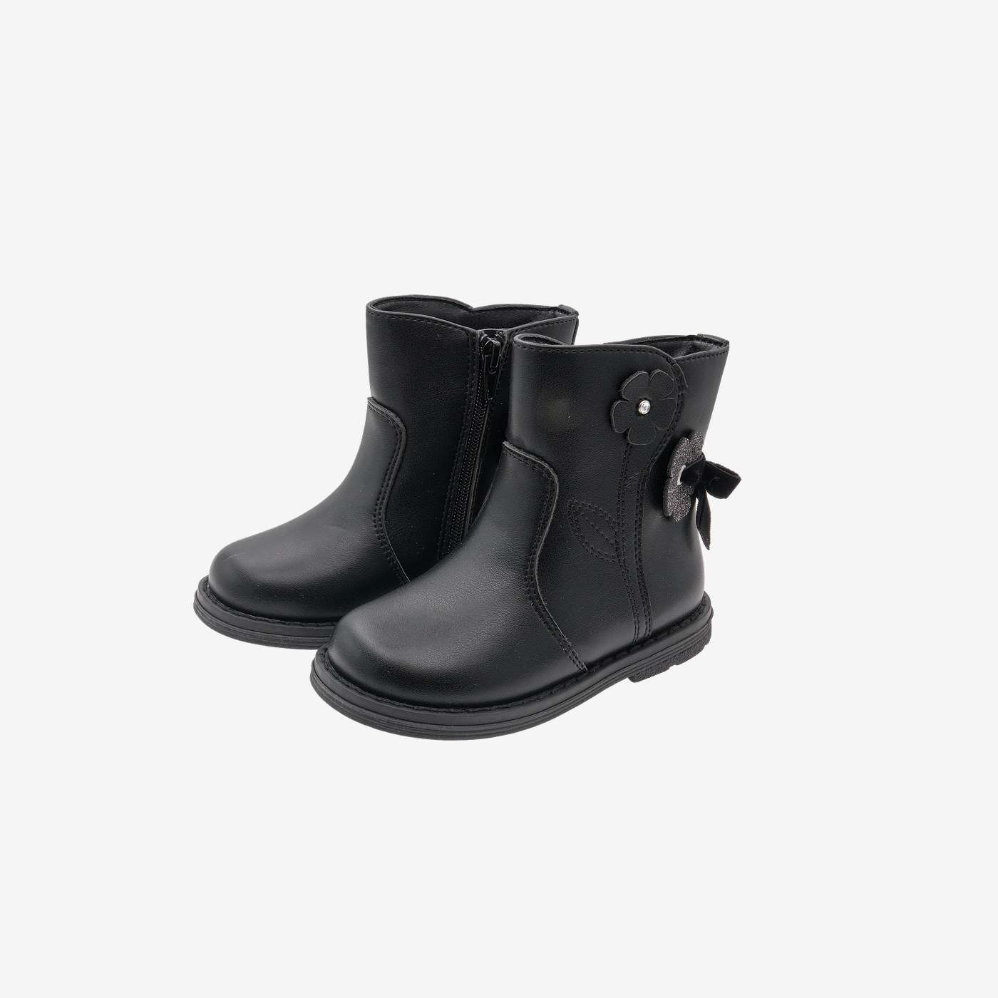 Bota niña cremallera negra detalle flor de la marca Chicco.