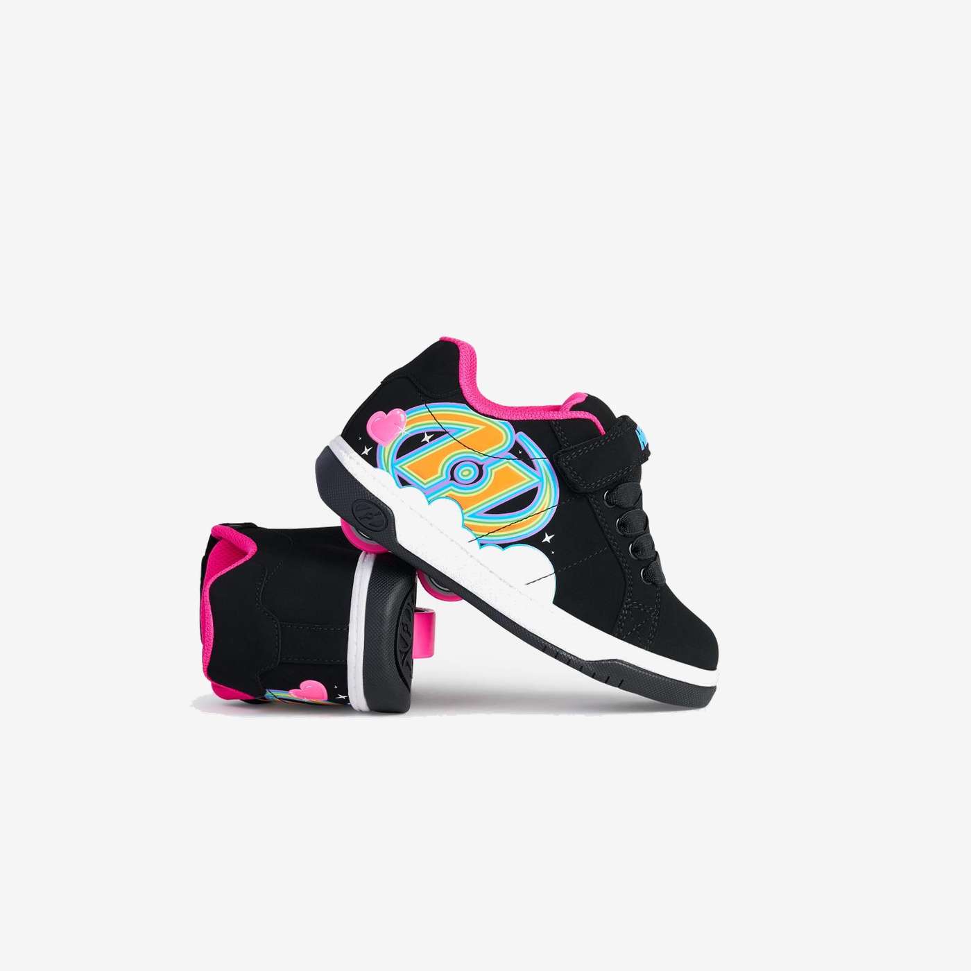 Deportivo niña doble rueda negro con toques rosa fluor