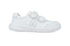 Deportivo colegial barefoot blanco Biomecanics con puntera reforzada y doble velcro.
