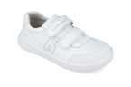 Deportivo colegial barefoot blanco Biomecanics con puntera reforzada y doble velcro.
