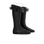 Calcetines Altos Negros con Tul para Niña | Chic y cómodos