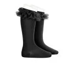 Calcetines Altos Negros con Tul para Niña | Chic y cómodos