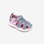 Sandalia niña de Garvalin con velcro y puntera reforzada en color Gris y Rosa.