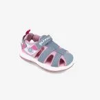 Sandalia niña de Garvalin con velcro y puntera reforzada en color Gris y Rosa.