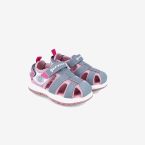 Sandalia niña de Garvalin con velcro y puntera reforzada en color Gris y Rosa.