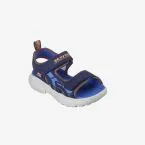 Sandalia de niño de Skechers con doble velcro en tonos azules.