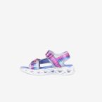 Sandalia para niña de Skechers con luces en tonos azules y rosa.
