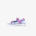Sandalia para niña de Skechers con luces en tonos azules y rosa.