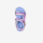 Sandalia para niña de Skechers con luces en tonos azules y rosa.